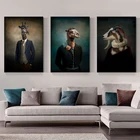 Картина на холсте в стиле ретро, жираф, верблюд, Коза в костюме