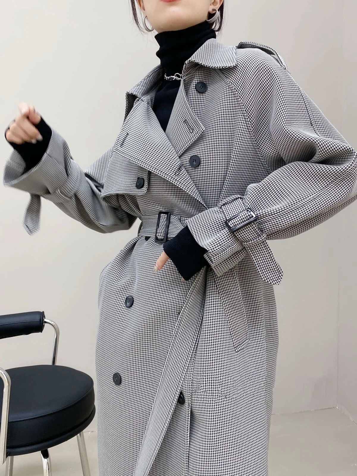 

European Design Long Women Trench Coat Double-Breasted Belted Lapel Windbreaker Coat