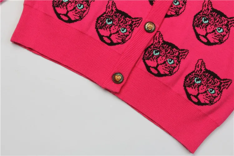 

Cartoon Cat Jacquard Women Cardigan Autumn Long Sleeve Single Breasted Casual Sweet Knitted Sweater School Style V Neck Jersey
