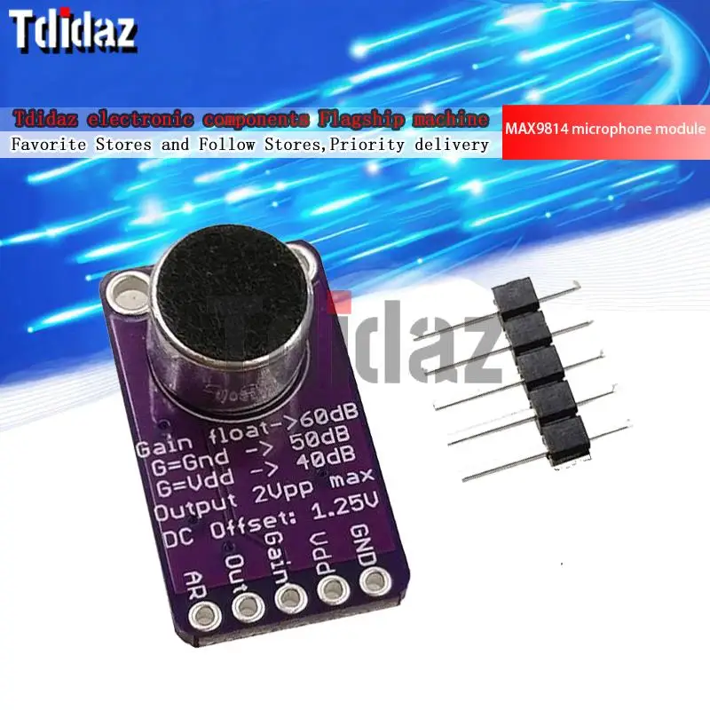 Микрофон MAX9814 плата с автоматическим управлением усилением для Arduino