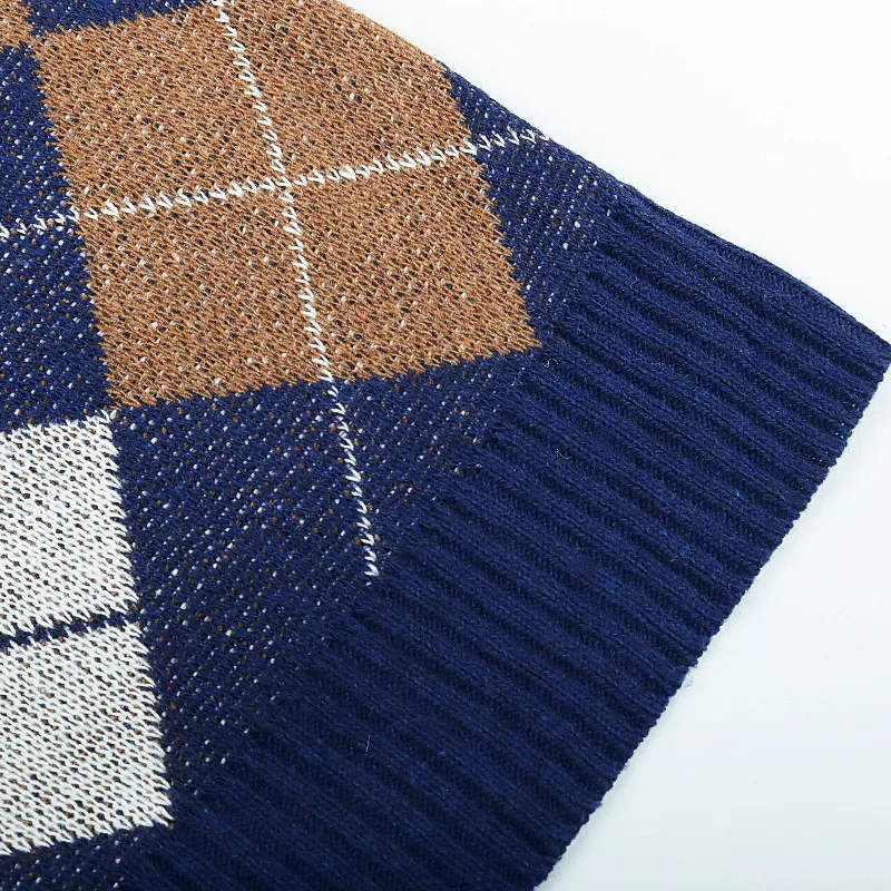

Women Autumn Spring Sleeveless Plaid Knitted Vest Fashion Ladies Street Pullover Casual OL Sweater Knitwear