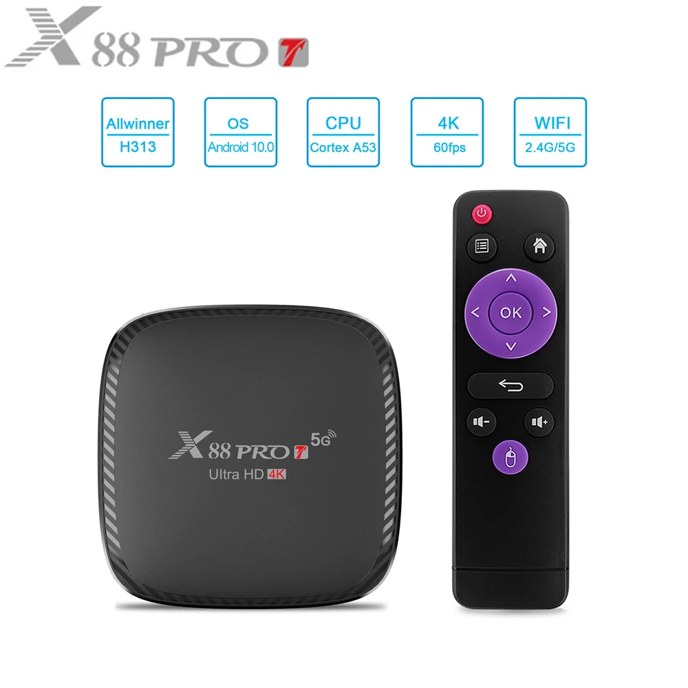 

Приставка Смарт-ТВ X88 PRO T, Android 10,0, 1 + 2/8/16 ГБ, 4K, 1080P, G31