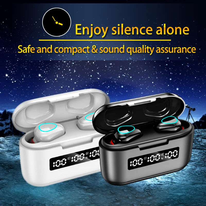 

5.0 TWS True Wireless Earbuds Headphones Water Proof Earbuds True Wireless with Charging Compartment TWS Semi-in-ear