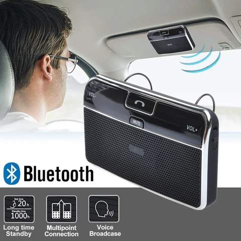 Автомобильный Bluetooth-динамик JINSERTA, перезаряжаемый беспроводной динамик для телефона, громкая связь, солнцезащитный козырек, динамик с автомобильным зарядным устройством