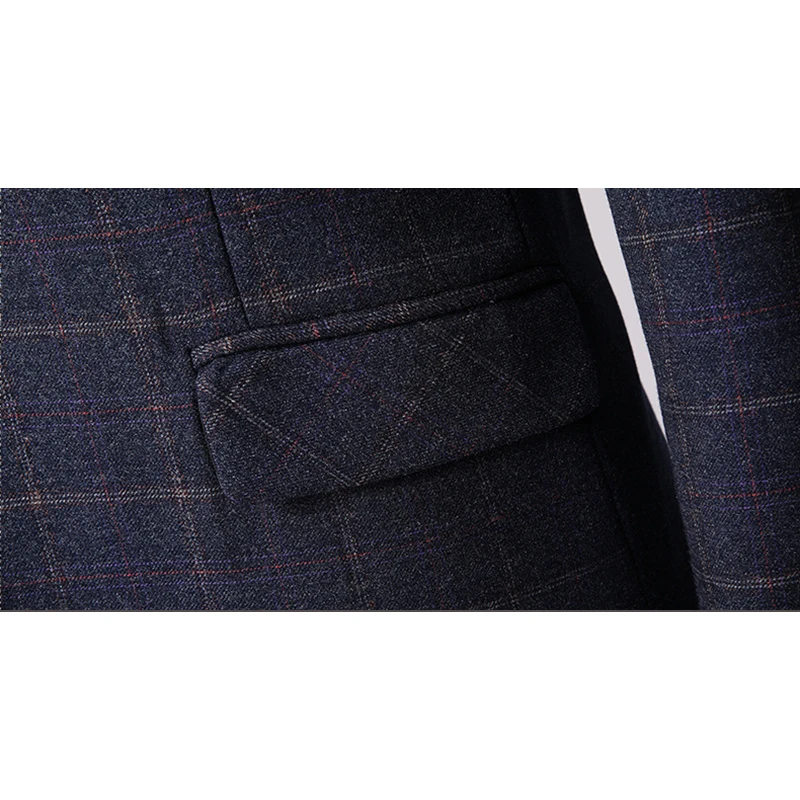 Shenrun мужской костюм из 3 предметов весенне осенний клетчатый облегающий деловой