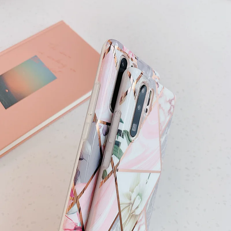 Роскошный чехол с геометрическим покрытием и мраморным цветком для Huawei P20 lite P30 Pro