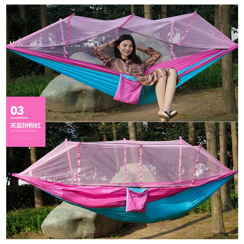 

1-2 Person Portable Outdoor Camping Hammock with Mosquito Net High Strength Parachute Fabric Hanging Bed Hunting Sleeping Swing
