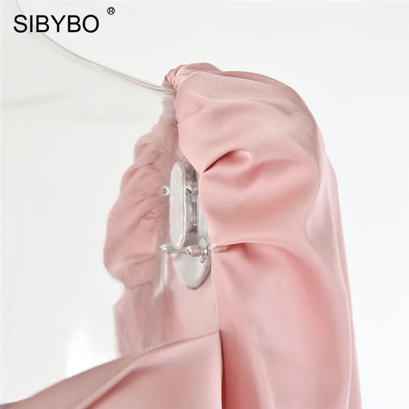 Sibybo, плиссированный сексуальный укороченный Топ без бретелек, женская мода, длинный рукав, пуговицы, тонкая женская футболка, однотонная, открытая спина, повседневные женские топы