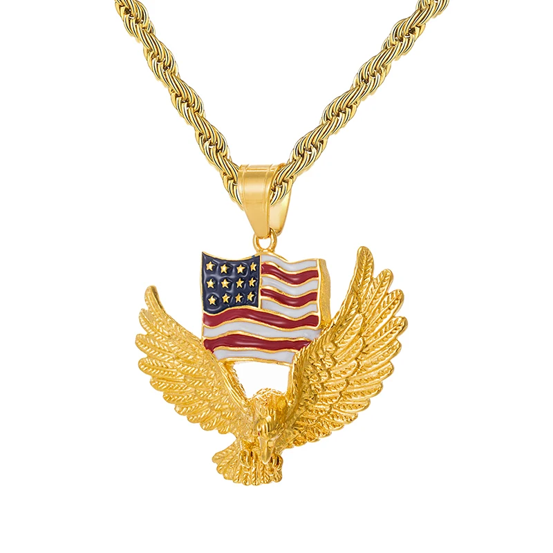 Iced Out Bling Американский Флаг Орел проложили Rhinestoned Нержавеющая сталь ожерелье и подвески для мужчин хип хоп ювелирные изделия