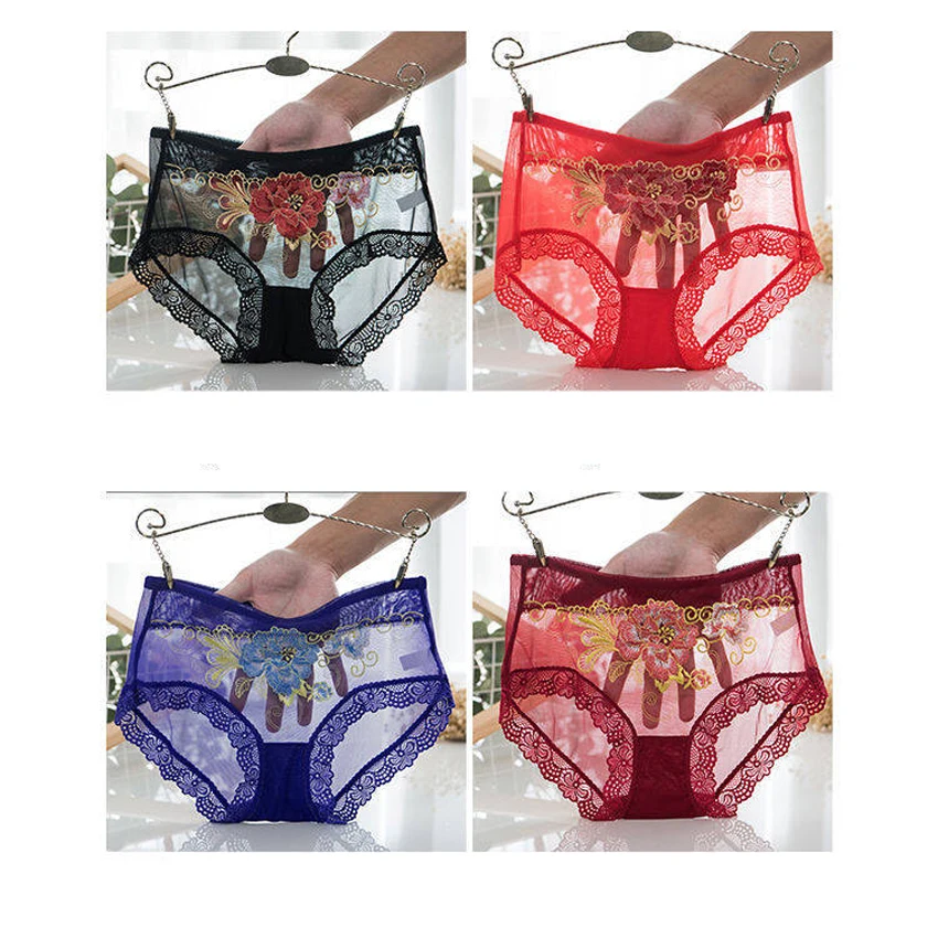 

Cotton Women Panties Sexy Transparent Lace Female Underwear Skin Breathable Seamless Briefs Floral Plus Size Lingere 8 Colors