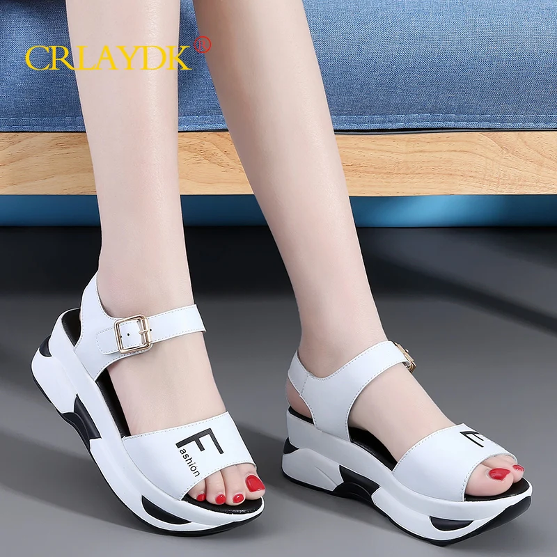 CRLAYDK Women Wedge Sandals Summer Platform Open Toe Heel Buckle Leather Shoes Outdoor Casual Thick Sole Chaussure Femme