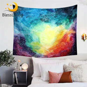BlessLiving Space Tapestry Wall Hanging Galaxy Wall Carpet Cosmic Night Sky Sheets Watercolor Sheet Home Decor Custom Tapestry 1