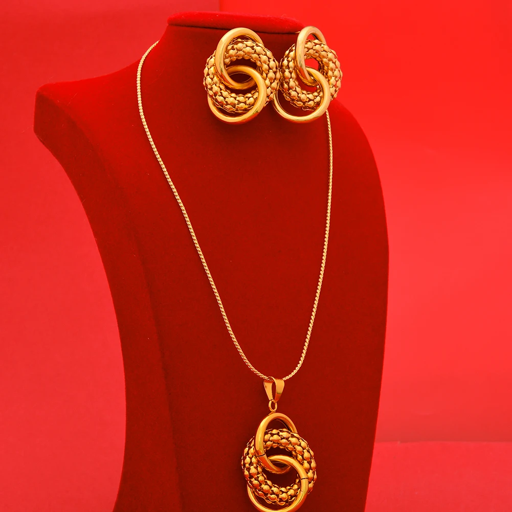 

24k Gold Plated Luxury Dubai Jewelry Sets African Wedding Gifts Bridal Necklace Earrings Jewellery Set For Women