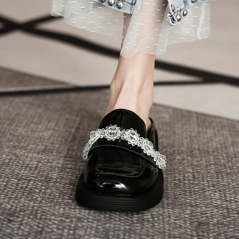 

Woman Fashion Slippers Summer 2021 New Style Leisure Sandals Concise Comfortable Genuine Leather Crystal Dress Casual Shoes 39