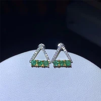 fine jewelry stud earrings for women s925 sterling silver green emerald natural round gemstone earrings elegant