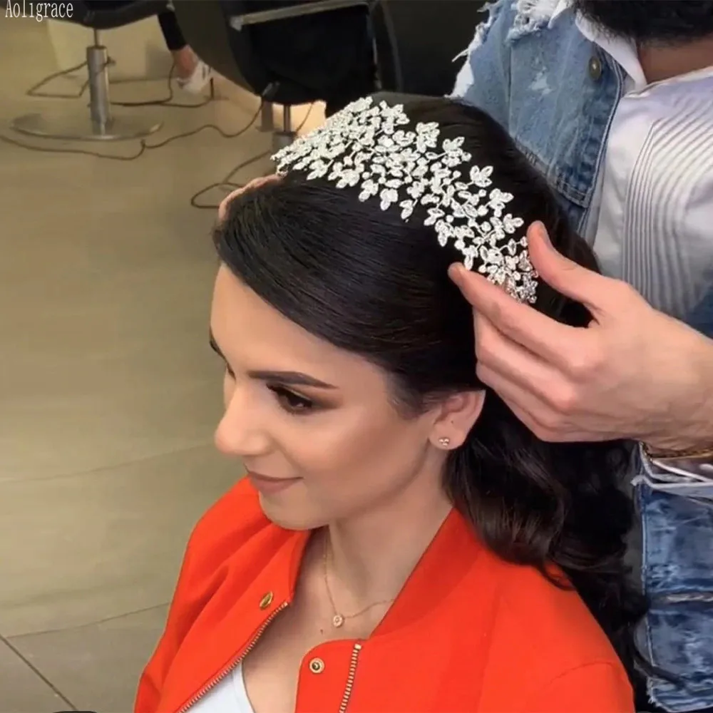 Wedding CZ Tiaras Full Cubic Zirconia Pageant Crowns Adjustable Headband Sweet 16 Bridal Birthday Headpiece Hair Accessories