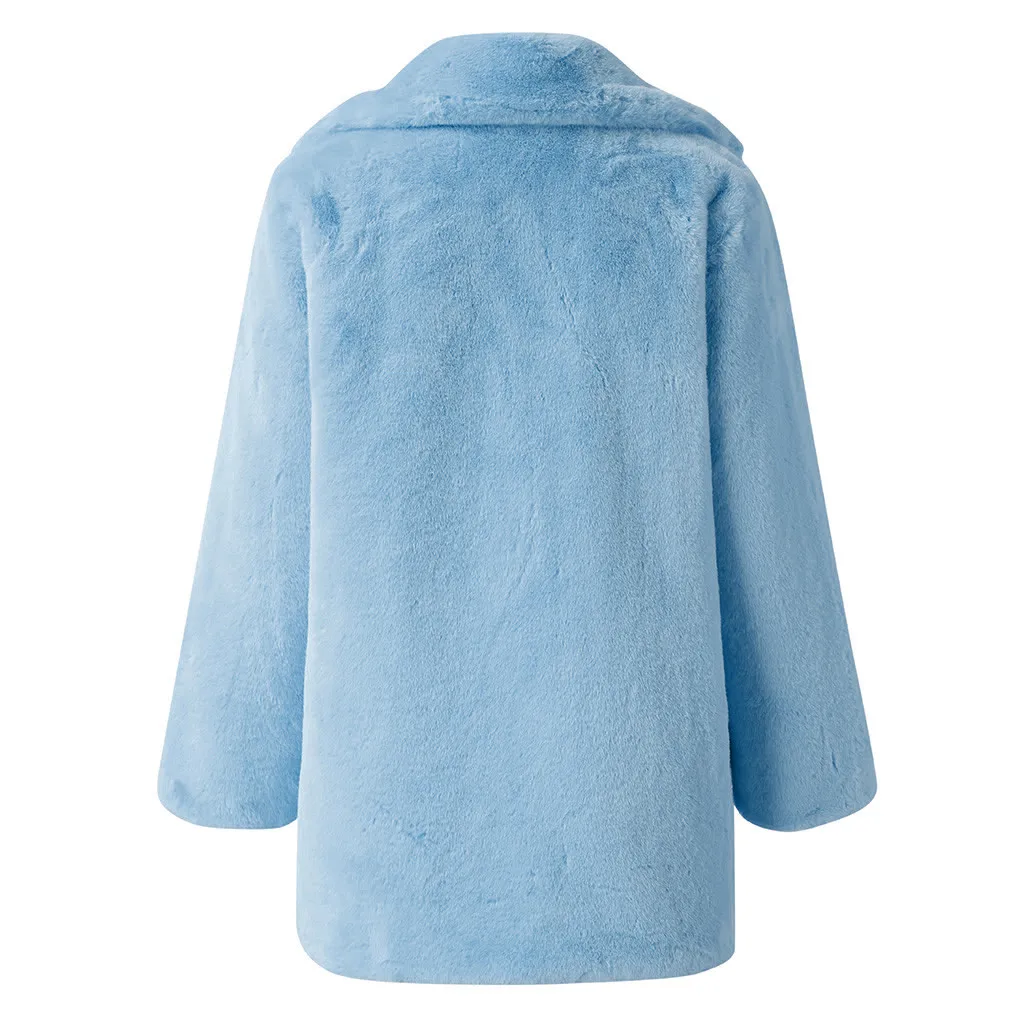 Winter Women Faux Fur Coat Solid Long Sleeve Jacket Cardigan Pock Overcoat Warm Outwear Yellow Pink Blue Wine Black Fur Coat