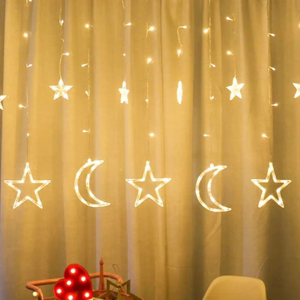 Star Moon Lights 80 шт., светодиодный ночник с фламинго, гирлянда, светильник s, сказочный занавес, светильник, луна, звезда, пентаграмма, гирлянда, лампа для Рождества, свадьбы, Декор - Испускаемый цвет: Star Moon Lights