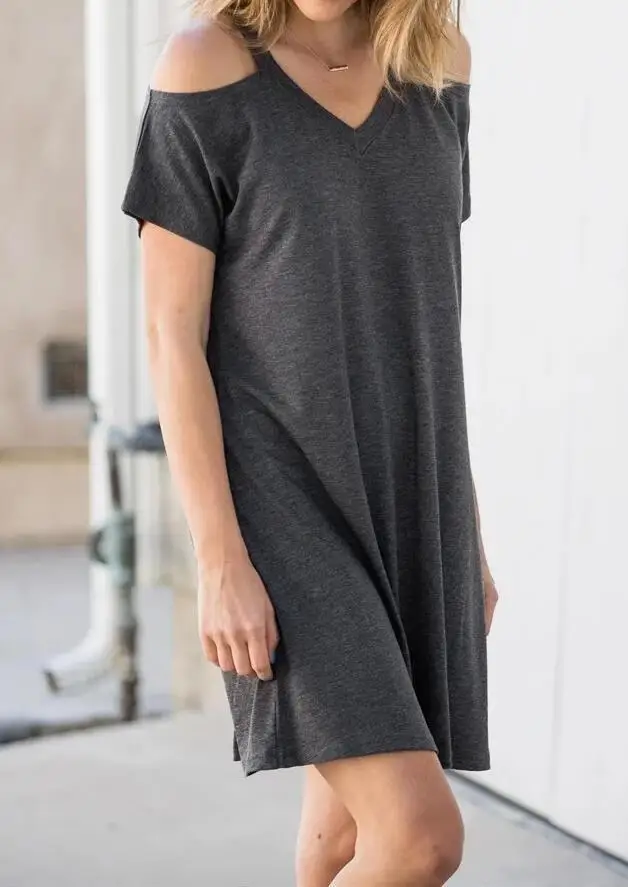 Женское платье с открытыми плечами VESSOS повседневное однотонное свободное лето