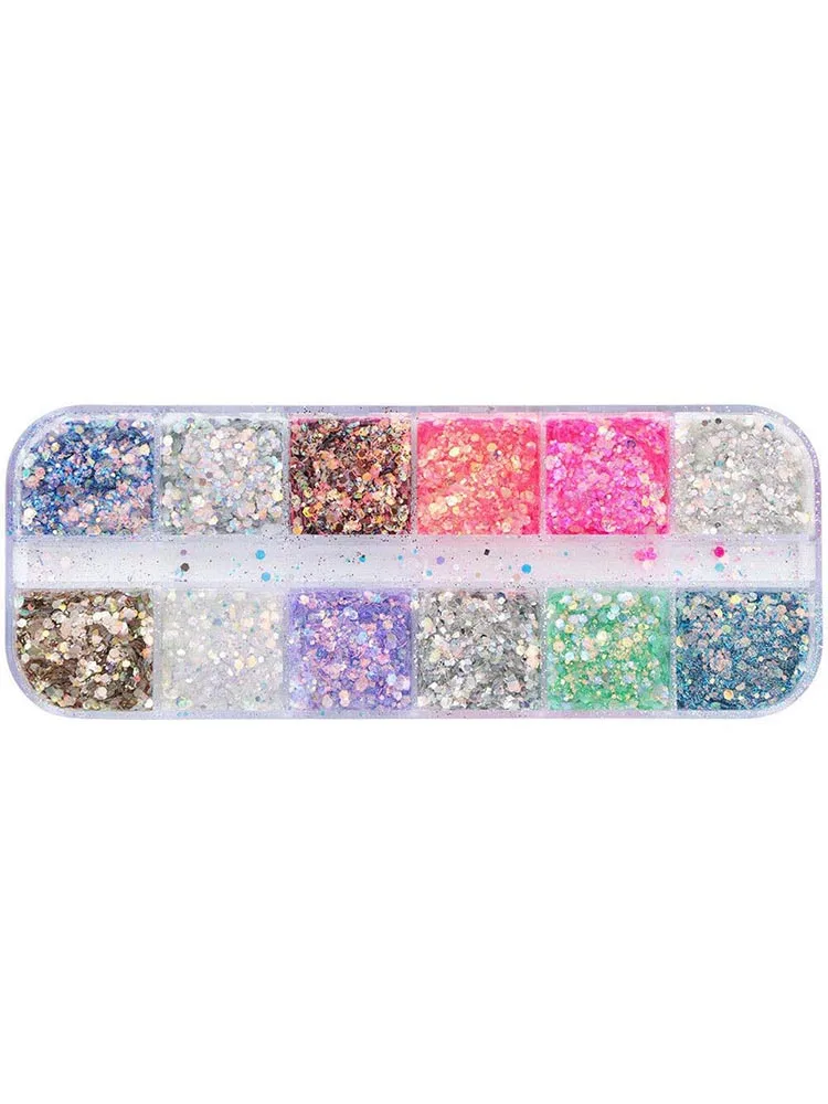 

12 Colours Glitter Dust Powder Set for Nail Art Tips Decoration Crafts DIY Gift