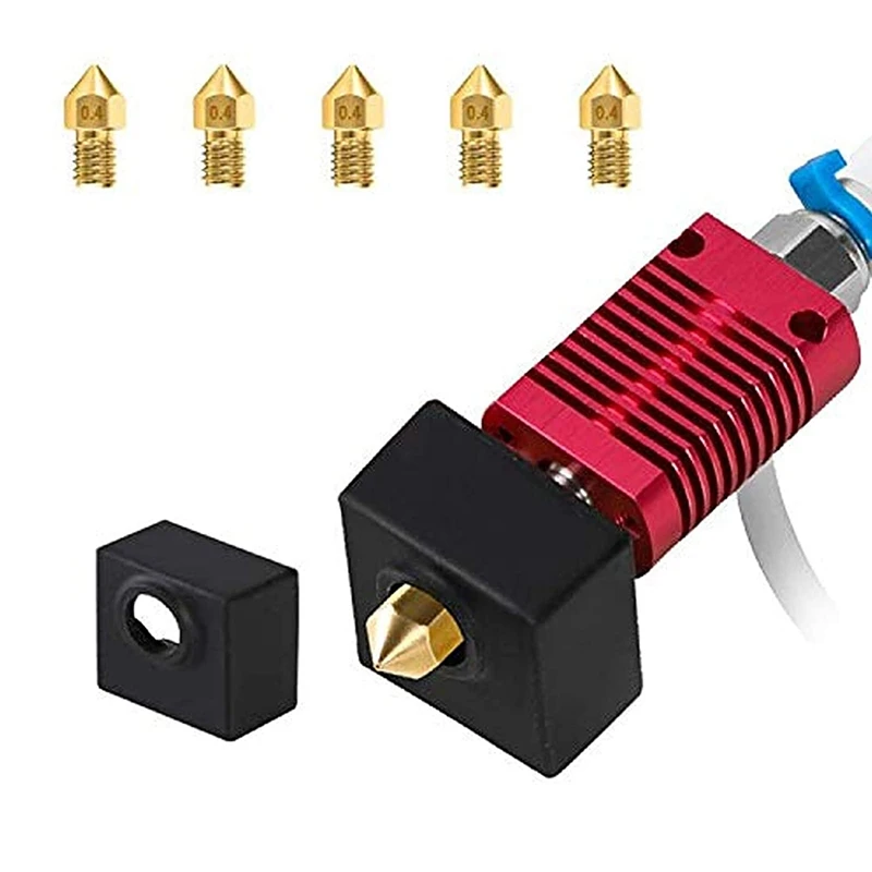 

Hotend Kit for MK8 Extruder,Heating Block with Silicone Cover and 5 X0.4mm Nozzles, for Ender-3/Ender-3S/Ender-3 Pro