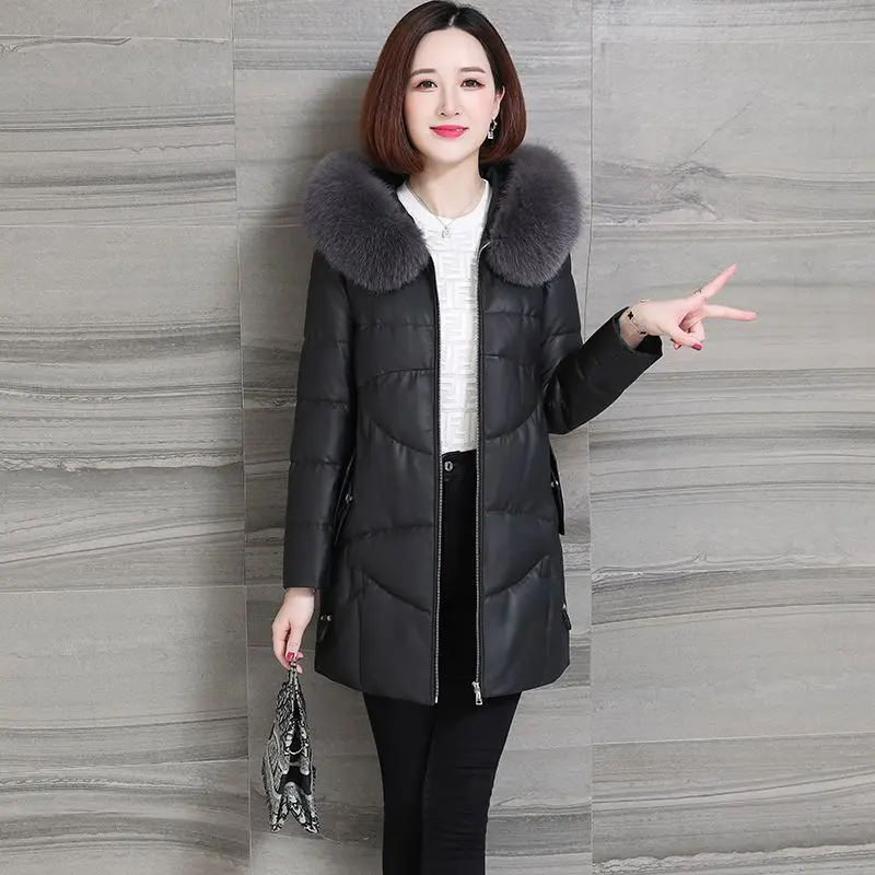 Женские зимние парки из искусственной кожи новинка 2021 женские длинные куртки с