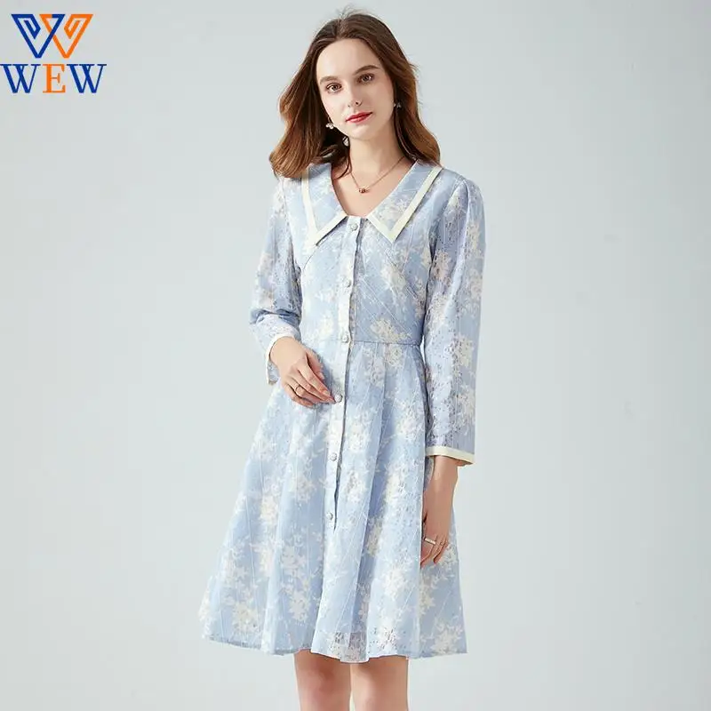 

2021 Doll collar floral dress for women Spring and Autumn new fashion slimming A-line high waist lace dress fairy rose dresses