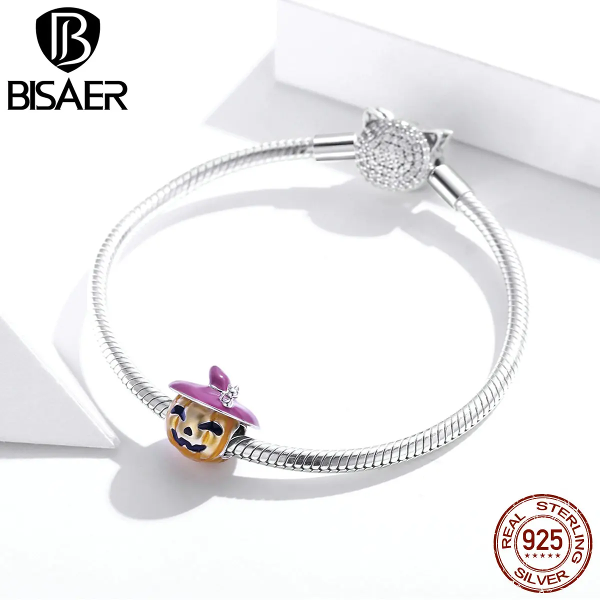 BISAER Halloween Pumpkin Charms 925 Sterling Silver Playful Pendant Beads Fit DIY Bracelet Necklace For Women Jewelry | Украшения и