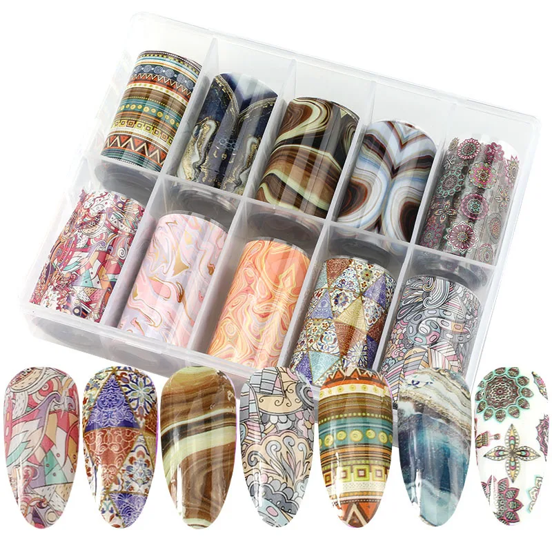 

1 Box Retro Pattern Nail Art Foil Transfer 4*100cm Nail Slider Sticker Decals Colorful Mixed Decals DIY Design Decorations Kit