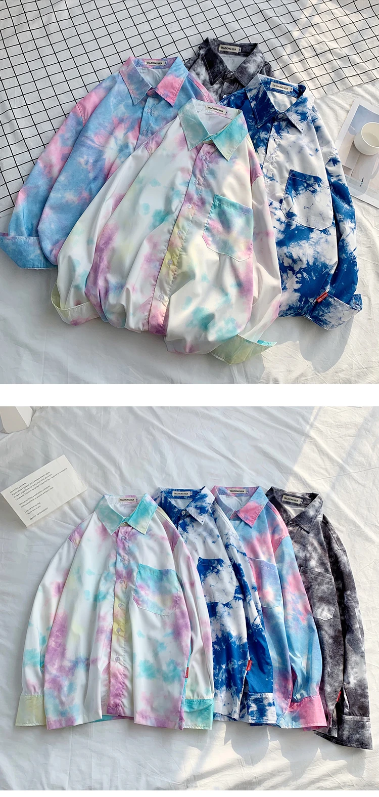 Camo рубашка Мужская модная повседневная рубашка с принтом Tie-dye Мужская Уличная Свободная рубашка с длинными рукавами Мужская s M-2XL