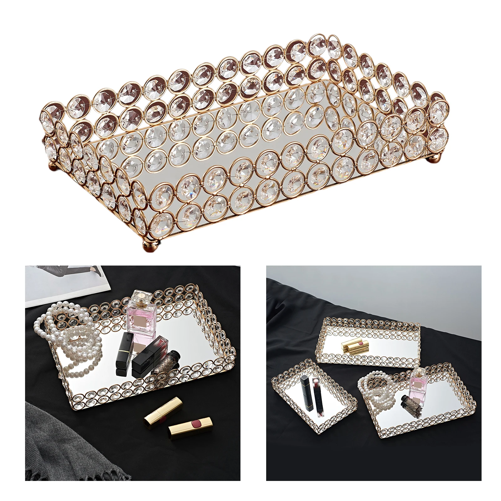 

Декоративный зеркальный поднос для духов, ювелирных изделий, макияжный поднос для туалетного столика