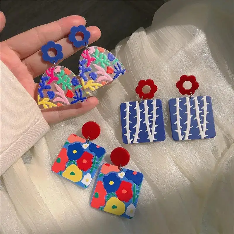 

Серьги новые стильные цветные серьги с рисунком масляной живописи синие дизайнерские серьги INS акриловые цветные серьги женские модные