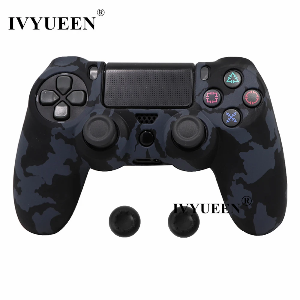 Black Camo Силиконовый Камуфляжный защитный чехол IVYUEEN для sony Dualshock 4 PS4 DS4 Pro, тонкий контроллер, палочки для большого пальца, ручки, колпачки - Цвет: Black Camo