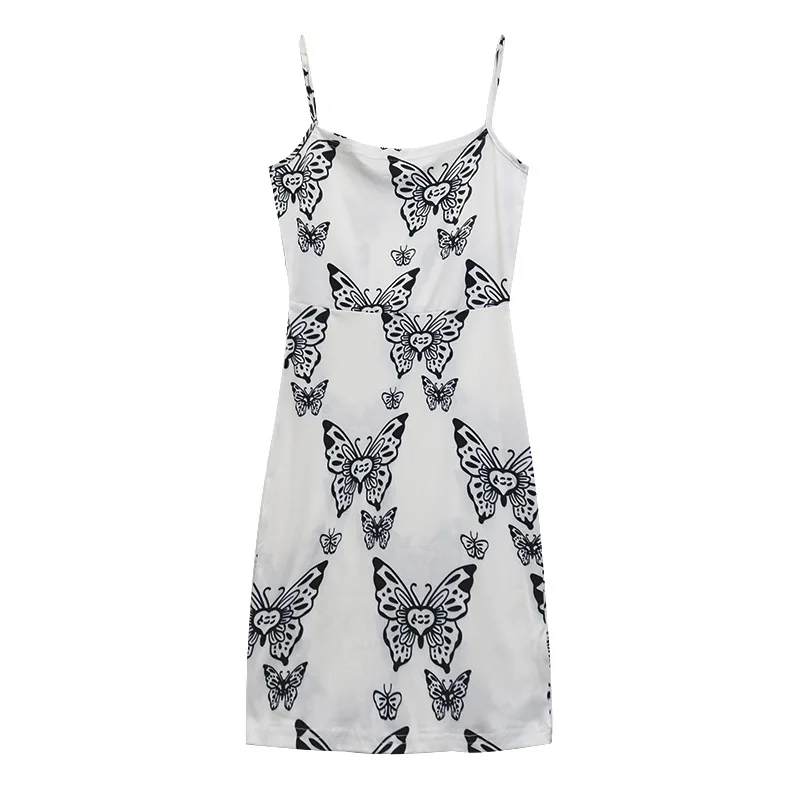 

Mini Dress Sexy & Club Butterfly Printing Sheath Dress Summer Spaghetti Strap V-Neck Package Hip Short Skirt