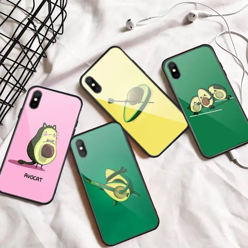 

Avocado cute cartoon fruit Phone Case Tempered glass For iphone 6 7 8 plus X XS XR 11 12 13 PRO MAX mini