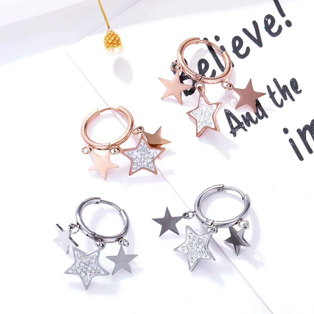 

Crystal Stars Earrings for Friends Stainless Tassel Dangle Rose Gold Steel Prevent Allergy Hoop Earring Women Jewelry Accessory