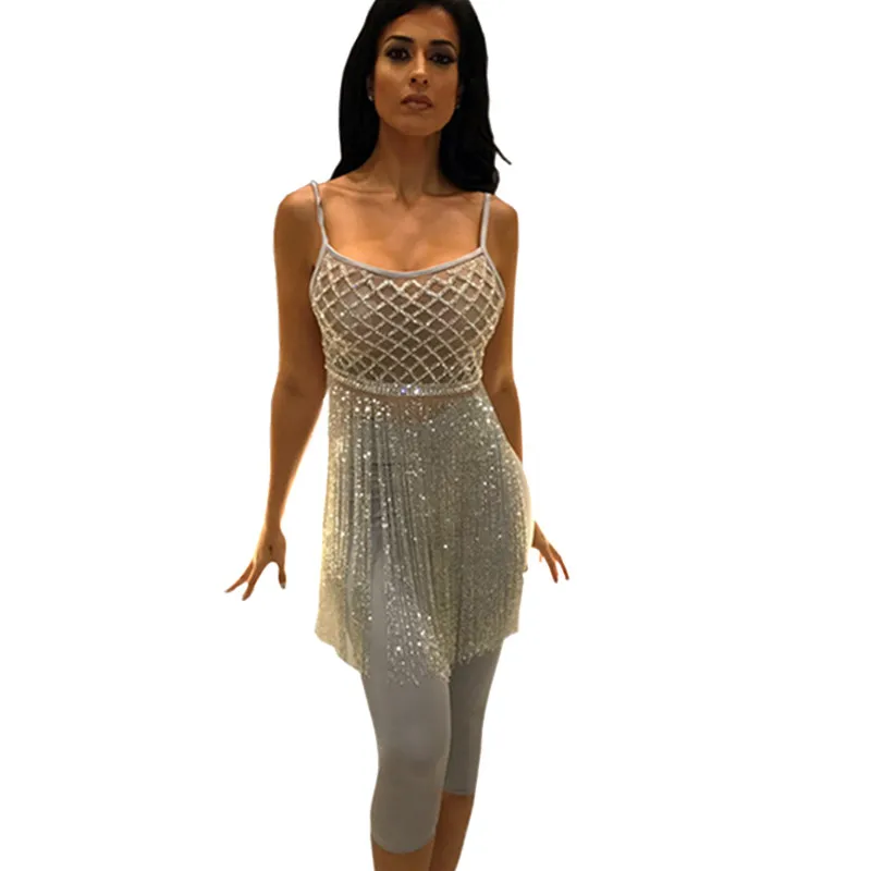 Вечерние Клубные сексуальные Женский комплект 2 шт. с блестками кисточками