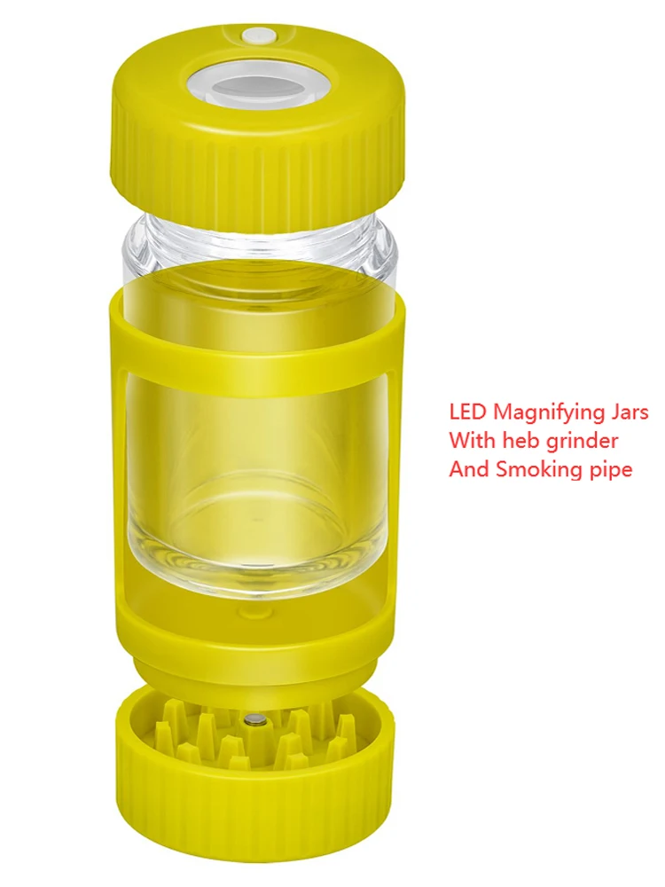 

NEWEST LED Tobacco Jay Storage Tank Transparent Sealed Herbal Storage Boxes Magnifying With Lid Grinder Smoking Accessories