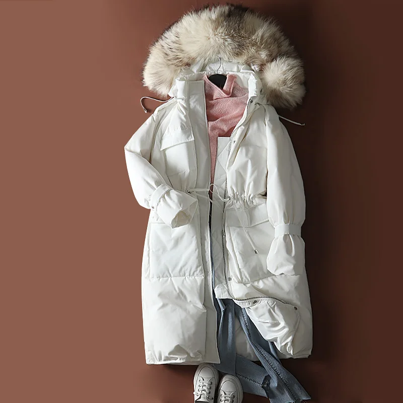 2021 new trend popular woman duck down coat with real fur hooded collar ladies highstreet winter clothing white army green