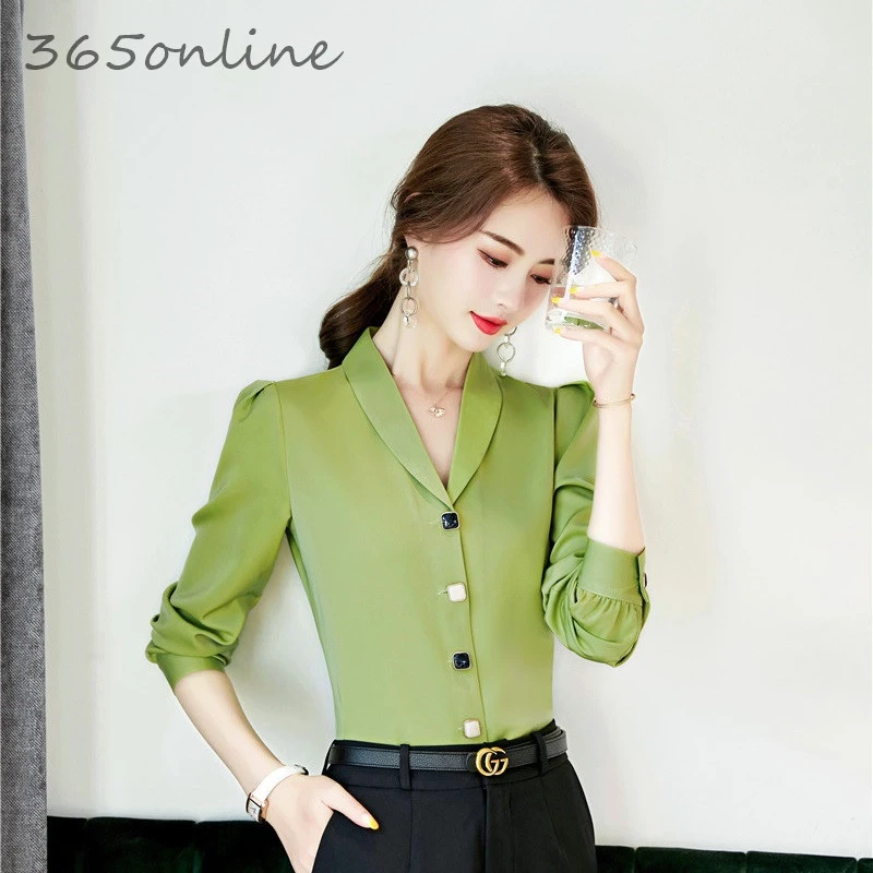 Блузка женская с длинным рукавом и V образным вырезом|Рубашки| |