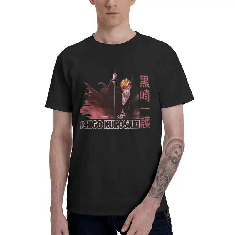 

Футболка Ichigo Kurosaki Мужская с вырезами, хлопок, короткий рукав, японская аниме манга, отбеливающая рубашка, городские Топы
