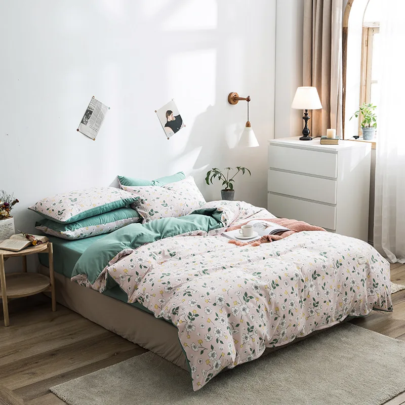 

Duvet Cover Set 4 Pieces Floral Pattern Light Pink And Green Bedclothes Include Bedsheet Pillowcase Comforter Cover Oceania