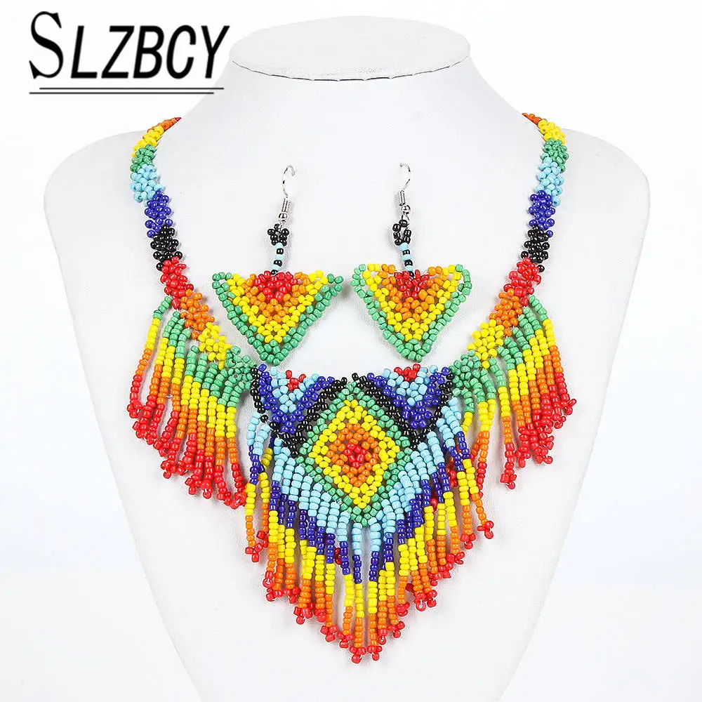 Ожерелье и серьги с бусинами в богемном этническом стиле | Украшения аксессуары