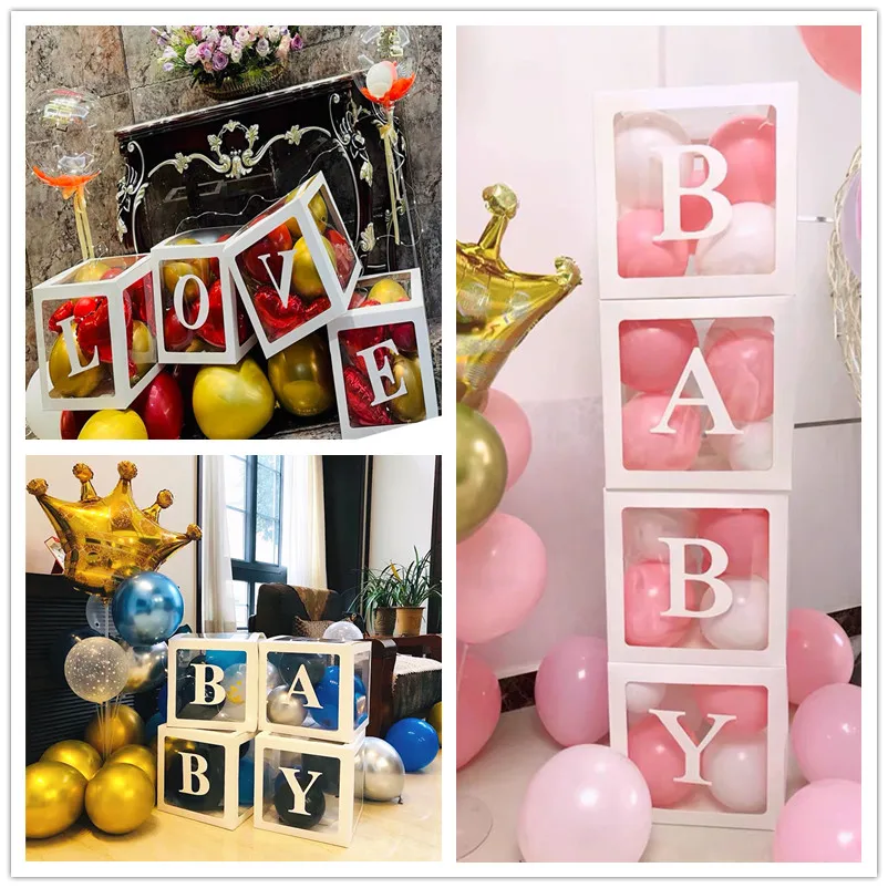 

26 Letter Transparent Balloons Box Baby Wedding Ballon Anniversaire Name Baby Shower First Birthday Party Decoration Balloon Box