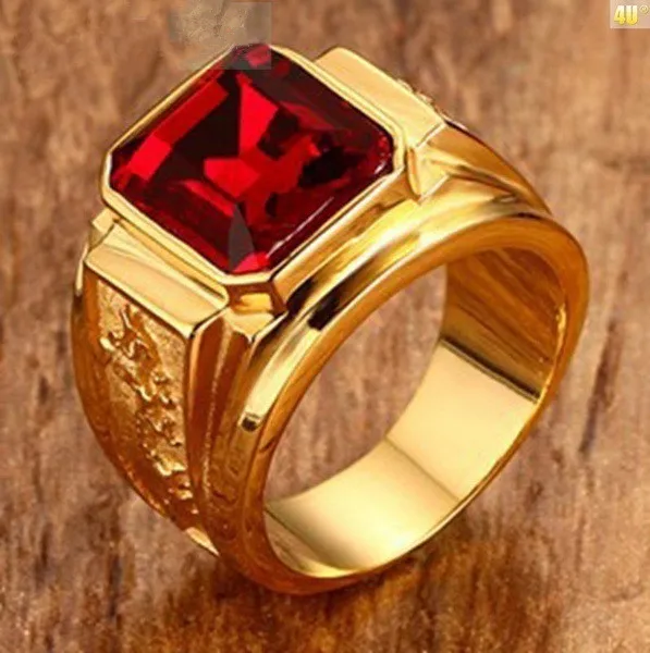 Vintage Fashion Gold/silver Color Big Red Black Green Blue Stone Square Gold Alloy Men Ring Engraved Dragon Male Rings |