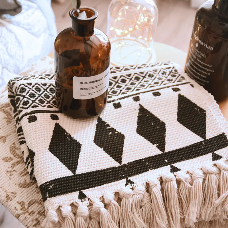 Тканый коврик в этническом стиле из льна и хлопка для гостиной маленький ручной