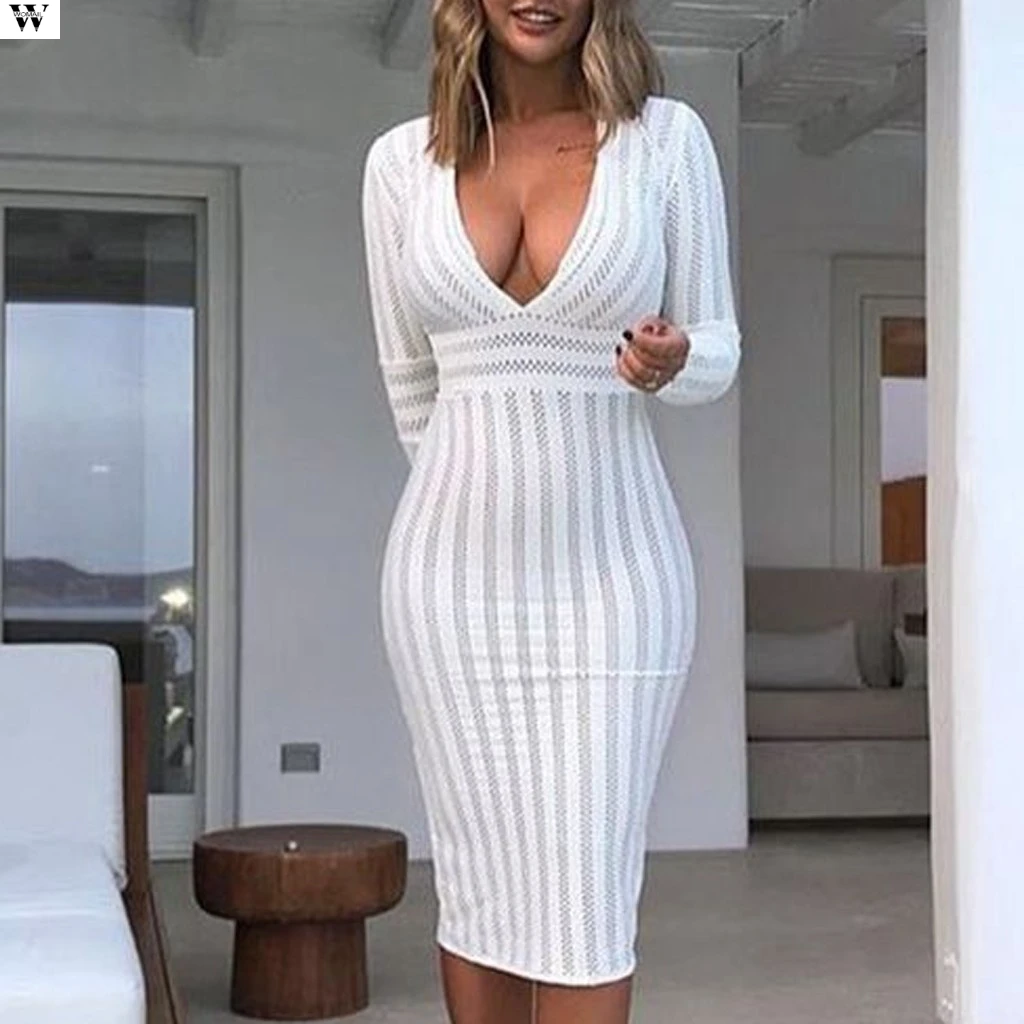 Элегантное Белое Женское офисное платье зимние и осенние теплые платья с длинным