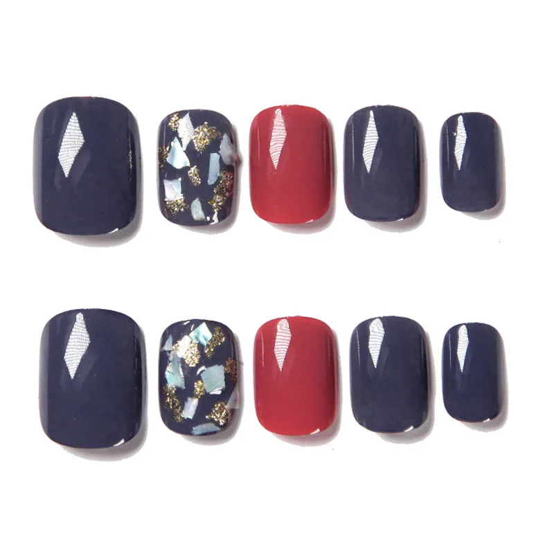 24 шт. полное покрытие квадратные нажимные ногти фиолетовая Золотая фольга