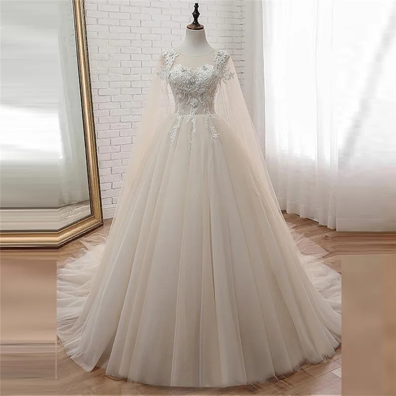 

Tulle Scoop Neck Wedding Dress Lace Appliques Beaded With Flowers Appliques With Wrap Bridal Gowns Lace Up Corset Robe De Mariee