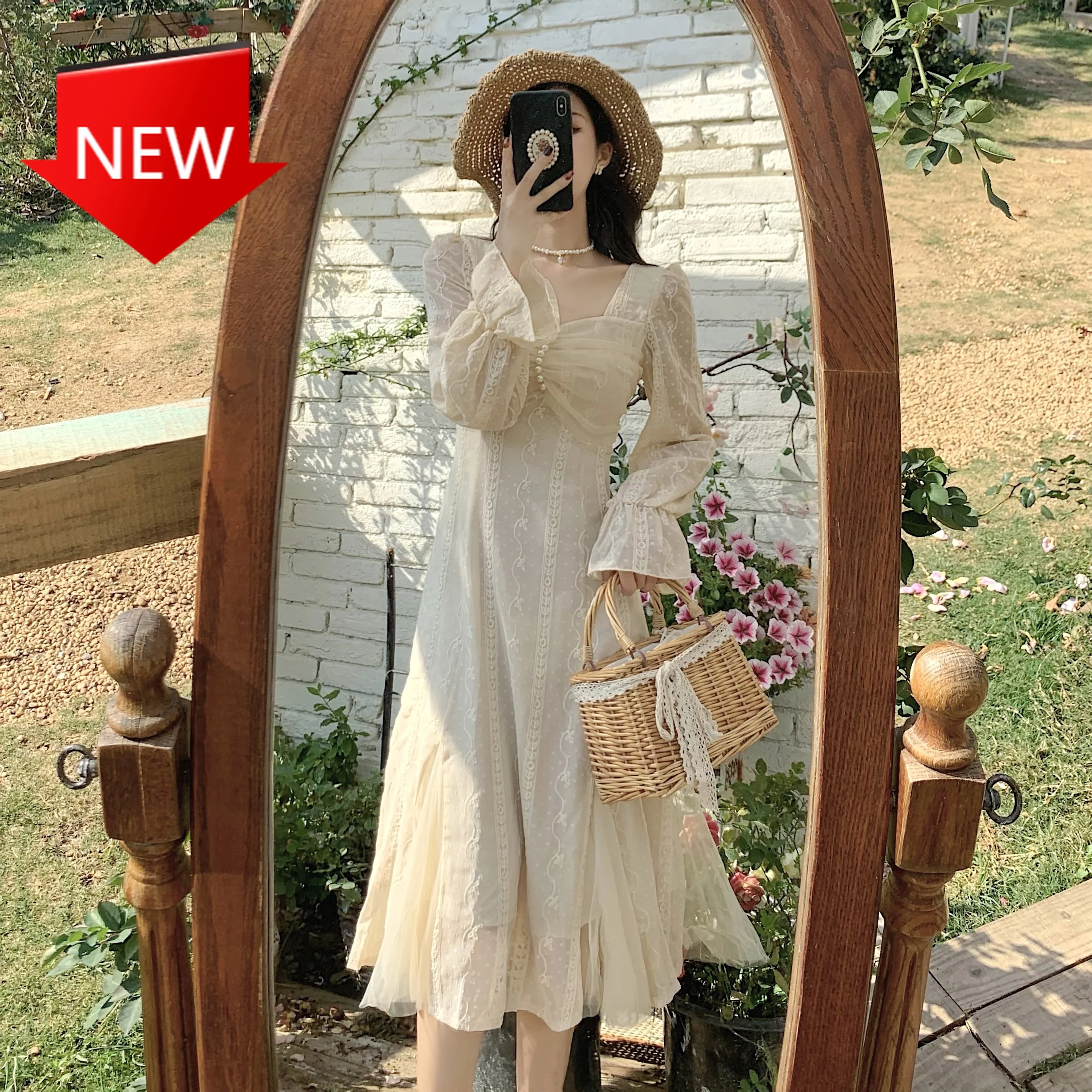 

Женское шифоновое платье-макси Вечерние длинными рукавами-фонариками и завышенной талией